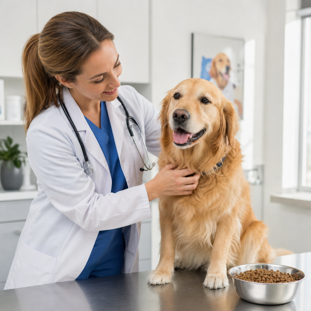 Veterinarian examining a healthy dog in a Canadian clinic